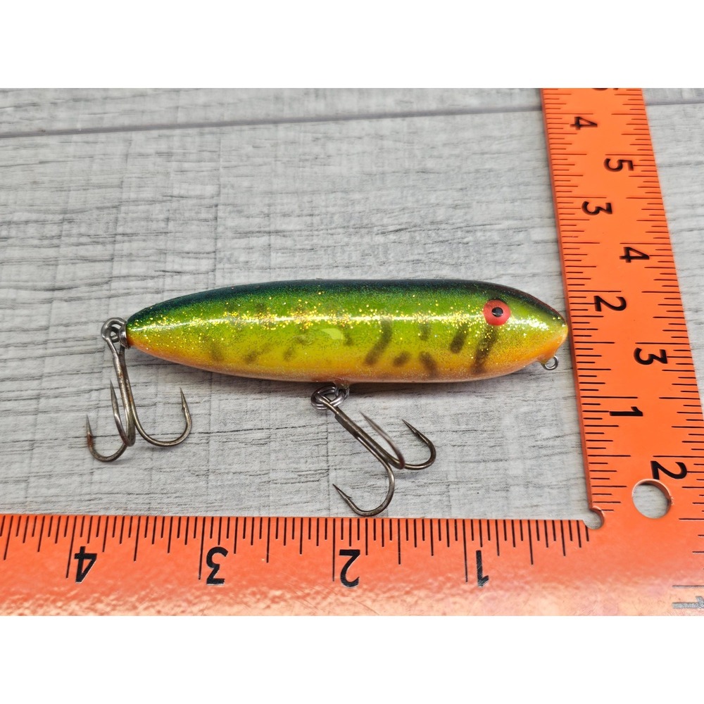Vintage Heddon Zara Spook Topwater Lure Green Gold Glitter Perch 4.25"